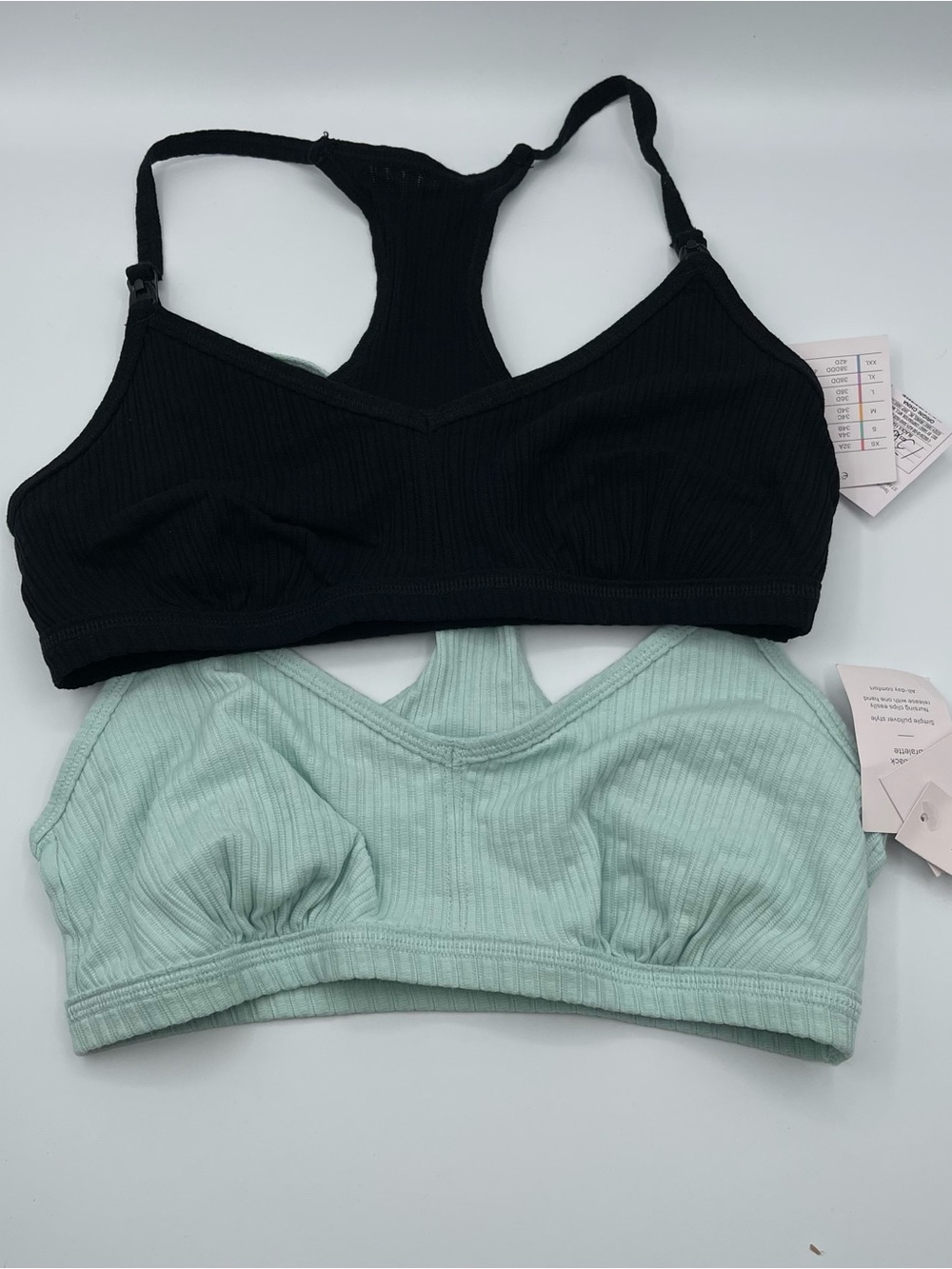 Auden Ribbed Racerback nursing Bralettes - 2 pack Black & Mint small